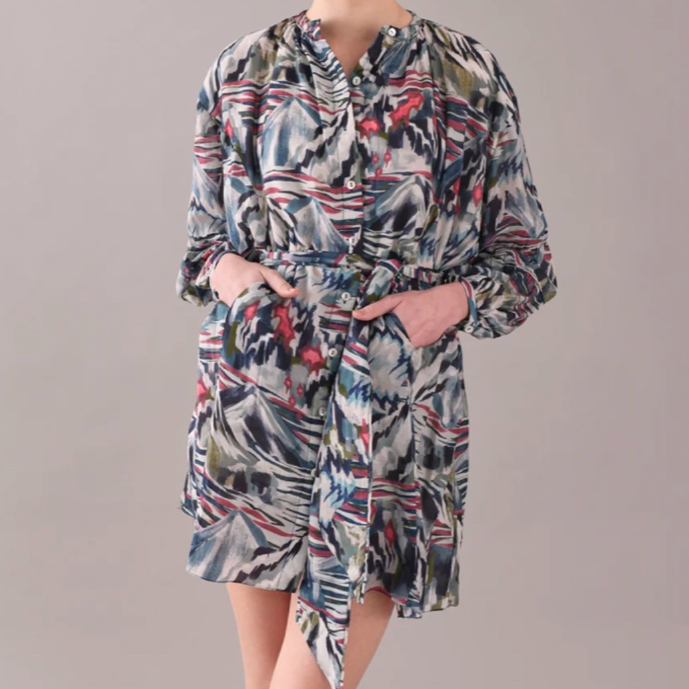 New w/tags CHUFY “PIA” $450 blue green printed coverup/mini dress, S